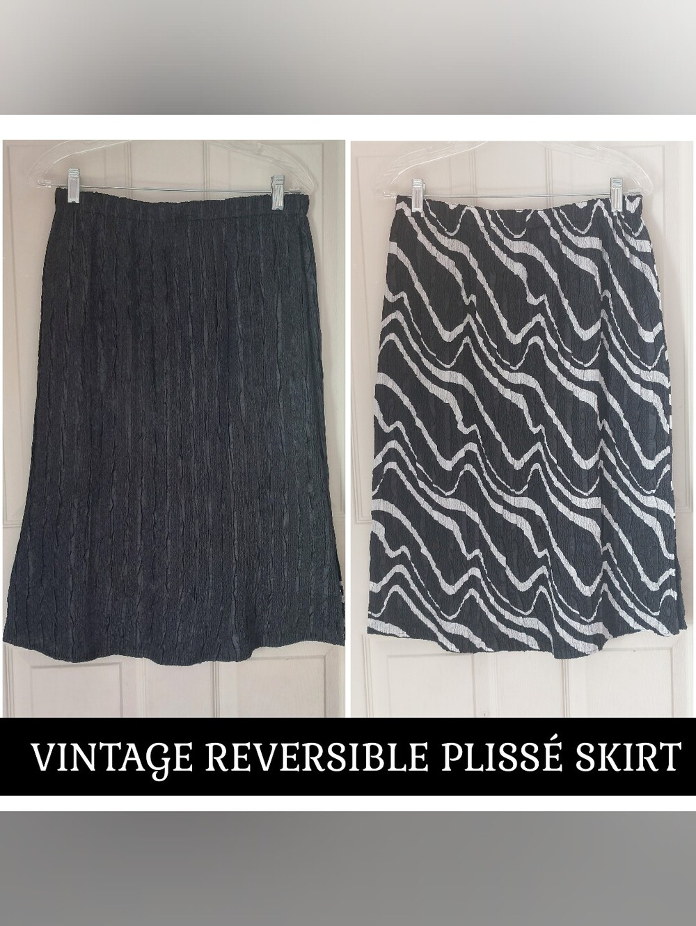 Vintage Black White Zebra Print Reversible Plissé Skirt Elasticized Waist No Tag